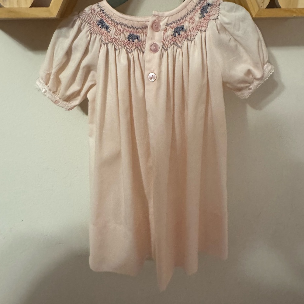 Handmade Pink Smocked Toddler Dress with elephant detail - Picture 3 of 3